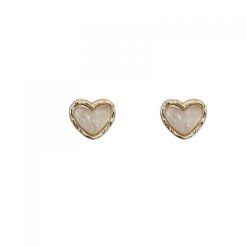 Zinc Alloy Stud Earring with Cats Eye Heart gold color plated fashion jewelry & for woman golden nickel lead & cadmium free Sold By Pair