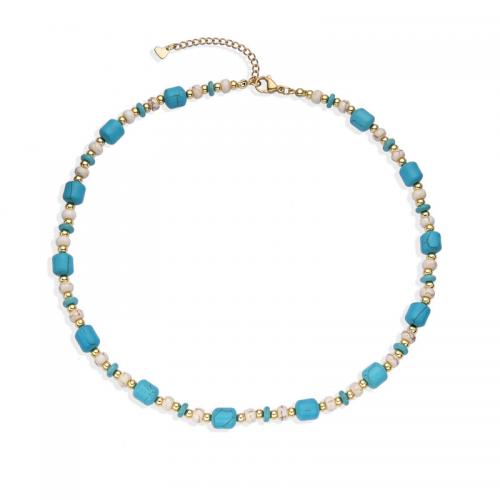 Fashion Turquoise Ketting, Natuurlijke Turquoise, met Shell Pearl & Zinc Alloy, met 5cm extender keten, plated, mode sieraden & uniseks, meer kleuren voor de keuze, Lengte Ca 45 cm, Verkocht door PC