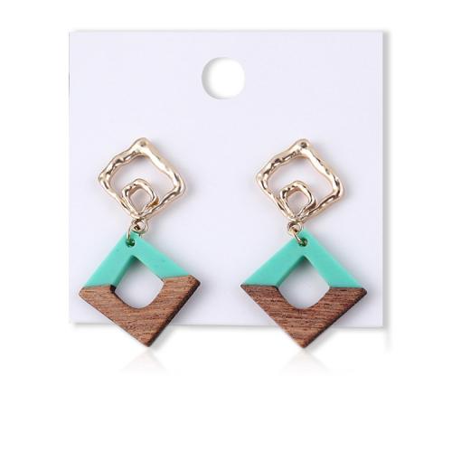 Zinc Alloy Oorbellen, met Hars & Messing, Rhombus, gold plated, voor vrouw, groen, 27x50mm, Verkocht door pair