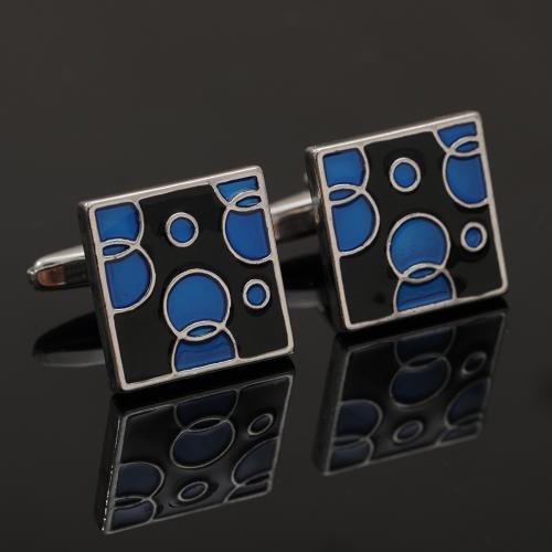 Manchetknopen, Zinc Alloy, Square, silver plated, glazuur, meer kleuren voor de keuze, 18mm, Verkocht door pair