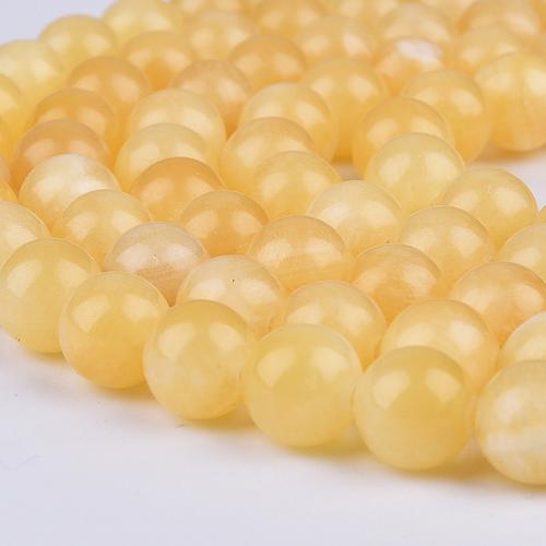 Perles en jade, jade de citron, Rond, DIY & normes différentes pour le choix, Jaune, Vendu par brin