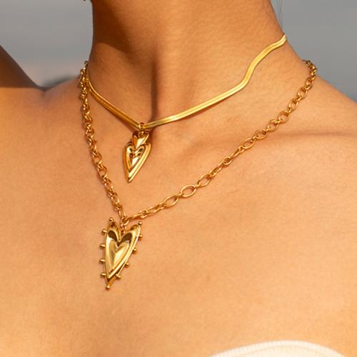 Stainless Steel Jewelry Necklace 304 Stainless Steel with 5.5cm extender chain Heart plated fashion jewelry golden Sold By PC