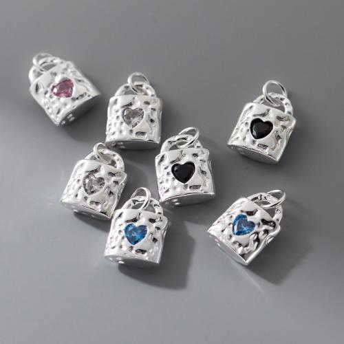 Cubic Zirconia Micro Pave Sterling Silver Pendant, 925 Sterling Silver, Lås, plated, DIY & micro bana cubic zirconia, fler färger för val, 12x9.50x4mm, Säljs av PC