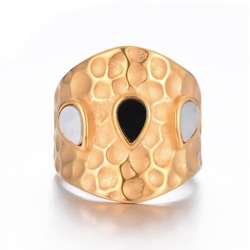 Anillo de dedo de acero inoxidable, acero inoxidable 304, con Nácar Blanca, 18K chapado en oro, Joyería & diverso tamaño para la opción & para mujer, libre de níquel, plomo & cadmio, Vendido por UD