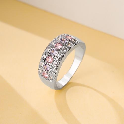 Kubieke Circonia Micro Pave Brass Ring, Messing, silver plated, mode sieraden & micro pave zirconia & voor vrouw, nikkel, lood en cadmium vrij, Verkocht door PC