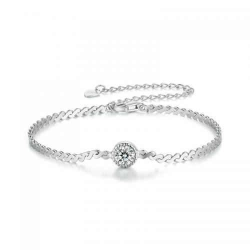 Bracelets en argent sterling, Argent sterling 925, avec Moissanite, avec 6cm chaînes de rallonge, bijoux de mode & pour femme, protéger l'environnement, sans nickel, plomb et cadmium, Longueur Environ 15 cm, Vendu par PC