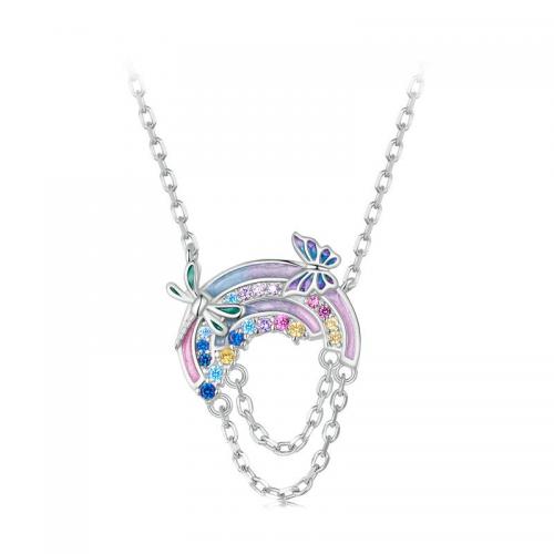 Cubic Zircon Micro bana Sterling Silver Halsband, 925 sterling silver, med 1.97inch extender kedja, Rainbow, mode smycken & micro bana cubic zirconia & för kvinna & emalj, nickel, bly och kadmium gratis, Längd Ca 15.75 inch, Säljs av PC