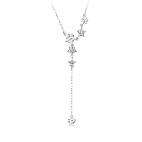 Circón cúbico micr3ofono pavimenta collar de plata esterlina, Plata de ley 925, con 5cm extender cadena, Estrella, Joyería & micro arcilla de zirconia cúbica & para mujer, libre de níquel, plomo & cadmio, longitud aproximado 42 cm, Vendido por UD