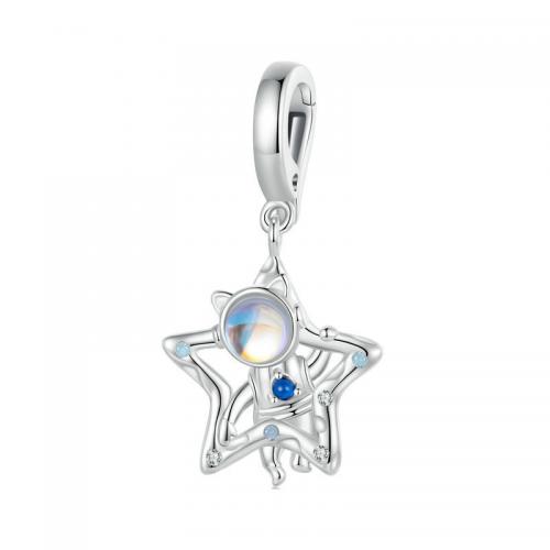 Zircon cubique Micro Pave pendentif en argent sterling, Argent sterling 925, avec Spinelle & Moonstone & Opale, astronaute, DIY & pavé de micro zircon, protéger l'environnement, sans nickel, plomb et cadmium, 26x14mm, Trou:Environ 5x4mm, Vendu par PC