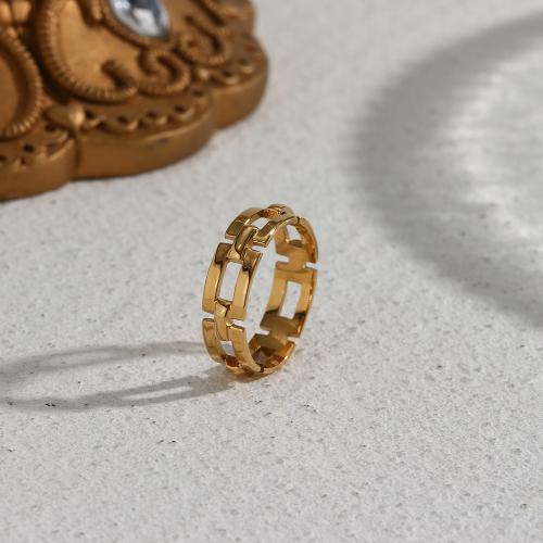 Anillo de dedo de acero inoxidable, acero inoxidable 304, 18K chapado en oro, diverso tamaño para la opción & para mujer & hueco, libre de níquel, plomo & cadmio, Vendido por UD