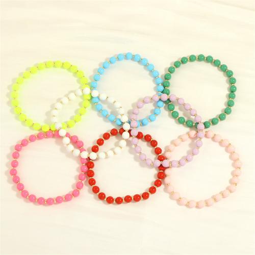 Bracelets en laiton, avec fil élastique, peinture, bijoux de mode & pour femme, plus de couleurs à choisir, protéger l'environnement, sans nickel, plomb et cadmium, Longueur Environ 16-17 cm, Vendu par PC