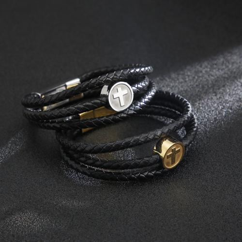 PU cavo bracciali, with Titantium acciaio, fatto a mano, gioielli di moda & per l'uomo, nessuno, assenza di nichel,piombo&cadmio, wide:5mm, Lunghezza Appross. 210 mm, Venduto da PC