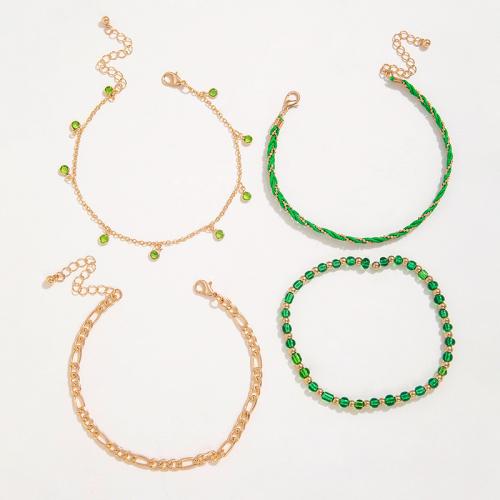 Pulseras para el Tobillo en Aleación de Zinc, 4 piezas & Joyería & diferentes estilos para la opción & para mujer, verde, libre de níquel, plomo & cadmio, Vendido por Set