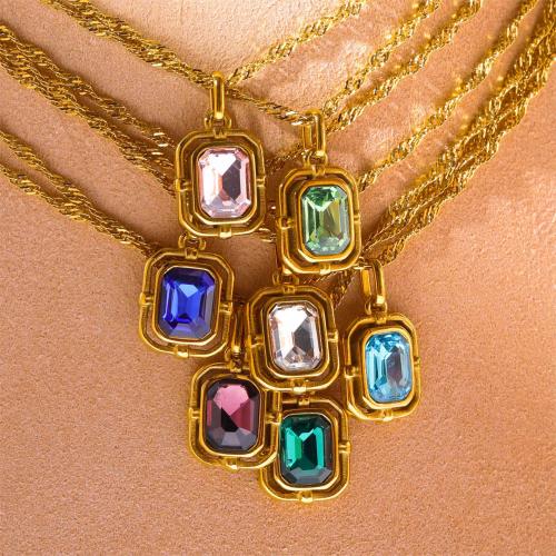 Collier de bijoux en acier inoxydable, Acier inoxydable 304, avec 50mm chaînes de rallonge, Plaqué or 18K, bijoux de mode & pavé de micro zircon & pour femme, plus de couleurs à choisir, protéger l'environnement, sans nickel, plomb et cadmium, Pendant:11.5x8mm, Longueur Environ 450 mm, Vendu par PC