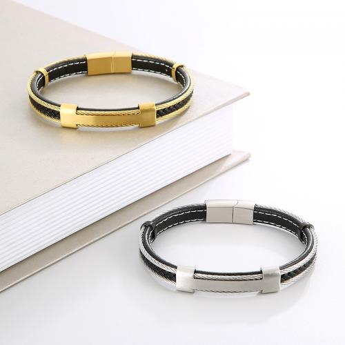 Bracelet de cuir de vachette, Acier inoxydable 304, avec Microfibre & Cuir de vachette couche, bijoux de mode & pour homme, plus de couleurs à choisir, protéger l'environnement, sans nickel, plomb et cadmium, wide:8mm, Longueur Environ 210 mm, Vendu par PC