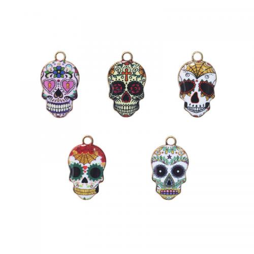 Zinc Alloy Skull Pendler, guldfarve belagt, du kan DIY & emalje, flere farver til valg, 10x20mm, Solgt af PC