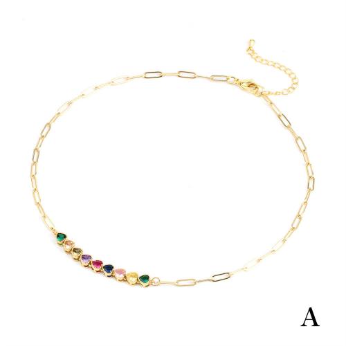 Collar de Latón, metal, con cúbica circonia, con 5cm extender cadena, chapado, Joyería & diferentes estilos para la opción & para mujer, más colores para la opción, libre de níquel, plomo & cadmio, 5x5mm, longitud aproximado 35 cm, Vendido por UD