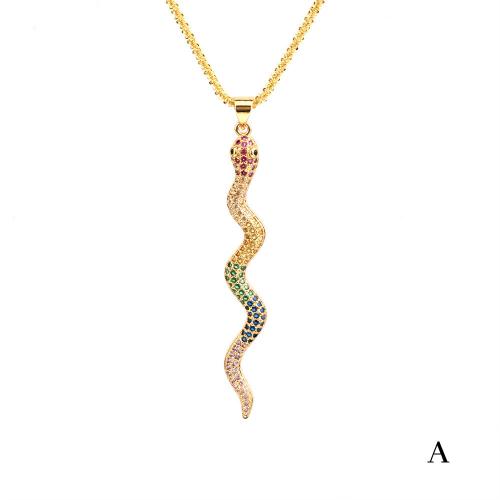 Circón cúbico Micro pavimentar collar de cobre amarillo, metal, Serpiente, chapado en color dorado, Joyería & diferentes estilos para la opción & micro arcilla de zirconia cúbica & para mujer, más colores para la opción, libre de níquel, plomo & cadmio, longitud aproximado 45 cm, Vendido por UD