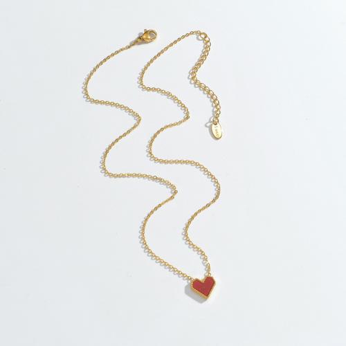 Collier d'acier titane, avec 1.97inch chaînes de rallonge, coeur, Plaqué or 18K, bijoux de mode & pour femme & émail, protéger l'environnement, sans nickel, plomb et cadmium, Longueur Environ 15.75 pouce, Vendu par PC