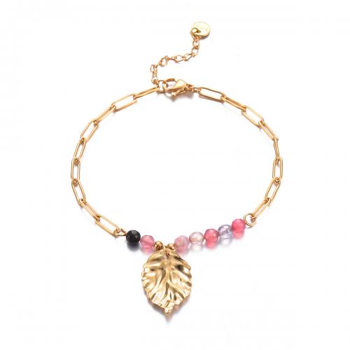 Bracciale gioielli in acciaio inossidabile, 304 acciaio inox, with plastica, with 3.7cm extender chain, Foglia, gioielli di moda & per la donna, dorato, 20mm, Lunghezza Appross. 18 cm, Venduto da PC