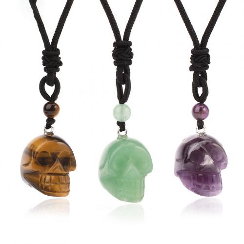 Gemstone smykker halskæde, Ædelsten, med Nylonsnor, Skull, forskellige materialer til valg & Unisex, 24x25mm, Solgt Per Ca. 43 cm Strand