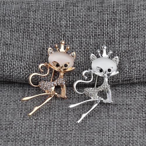 Zinc Alloy Brocher, med Cats Eye, Fox, forgyldt, for kvinde, flere farver til valg, Solgt af PC