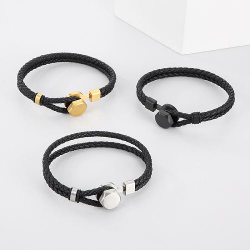 Pulsera de cuero, Capa cuero serraje, con acero inoxidable 304, chapado, Joyería & longitud diferente para la opción & para hombre, más colores para la opción, wide:4mm, longitud aproximado 210 mm, Vendido por UD