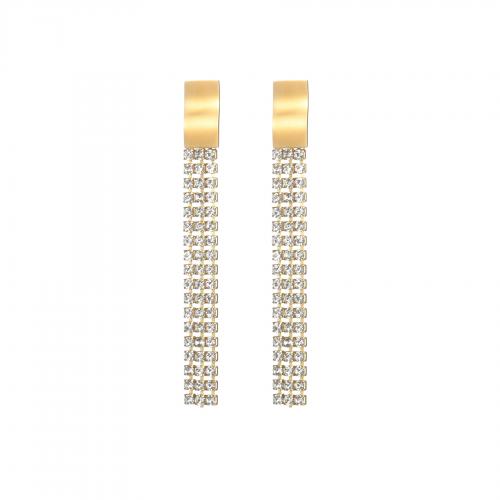 Boucle d'oreille de gaujon en acier inoxydable, Acier inoxydable 304, bijoux de mode & pour femme & avec strass, Or, protéger l'environnement, sans nickel, plomb et cadmium, 70mm, Vendu par PC