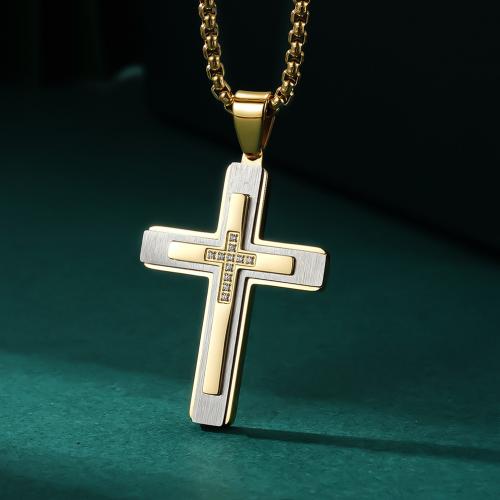 Stainless Steel Cross Pendants 304 Stainless Steel with Rhinestone DIY & with rhinestone nickel lead & cadmium free Sold By PC