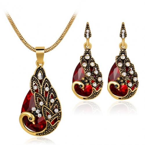 Seiteanna Jewelry Alloy Sinc, earring & muince, Sinc Alloy, le Rhinestone, 2 phíosa & jewelry faisin & do bhean & le rhinestone, dathanna níos mó le haghaidh rogha, nicil, luaidhe & caidmiam saor in aisce, 8mm, Fad Thart 50 cm, Díolta De réir Socraigh