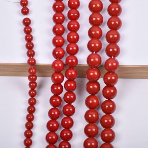 Skleněné perle, Sklo Pearl, Kolo, DIY & různé velikosti pro výběr, červený, Prodáno za Cca 40 cm Strand