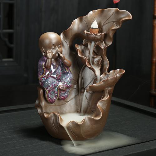 Backflow Incense Burner Purple Clay with Porcelain handmade for home and office & durable Sold By PC