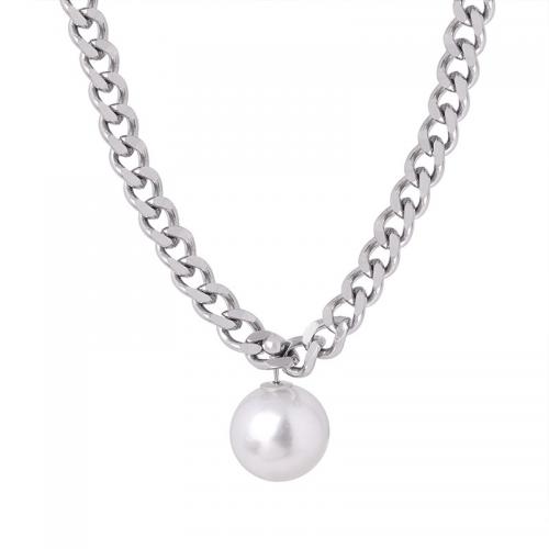 Titanium Steel Necklace with Shell Pearl with 5cm extender chain fashion jewelry & for woman 14mm Length Approx 40 cm Sold By PC