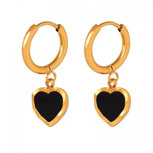 Pendiente de acero de titanio, Partículas de acero, con Acrílico, Corazón, 18K chapado en oro, Joyería & para mujer, dorado, 21x8mm, Vendido por Par