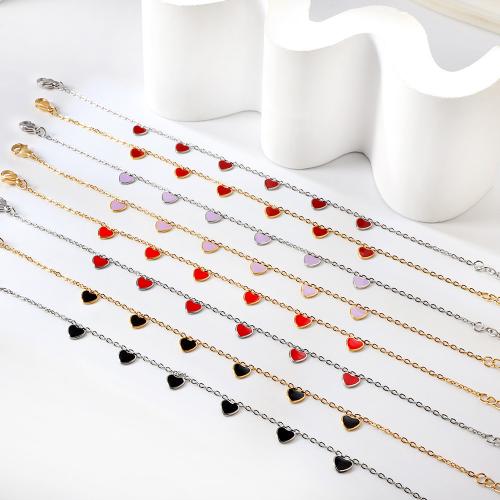 Roestvrijstalen Anklet, 304 roestvrij staal, met 5cm extender keten, Hart, mode sieraden & voor vrouw & glazuur, meer kleuren voor de keuze, Per verkocht Ca 20 cm Strand