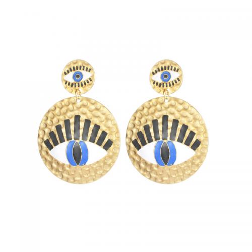 Boucles d'oreilles Mal Eye, Acier inoxydable 304, Rond, bijoux de mode & pour femme & émail, Or, protéger l'environnement, sans nickel, plomb et cadmium, 57x40mm, Vendu par paire