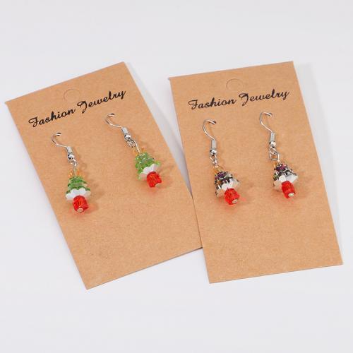 Pendientes de Gota en Latón, metal, con Cristal, Árbol de Navidad, chapado, Diseño de Navidad & Joyería & para mujer, más colores para la opción, libre de níquel, plomo & cadmio, 40x10mm, Vendido por Par