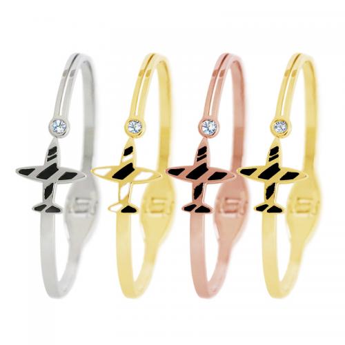 Bracelet en acier inoxydable, Acier inoxydable 304, avion, Placage, pavé de micro zircon & pour femme & émail, plus de couleurs à choisir, Diamètre intérieur:Environ 60mm, Vendu par PC