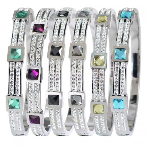 Bracelet en acier inoxydable, Acier inoxydable 304, Placage, pavé de micro zircon & pour femme, plus de couleurs à choisir, Diamètre intérieur:Environ 58mm, Vendu par PC