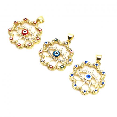 Evil Eye Pendler, Messing, forgyldt, du kan DIY & Micro Pave cubic zirconia & emalje, flere farver til valg, Solgt af PC