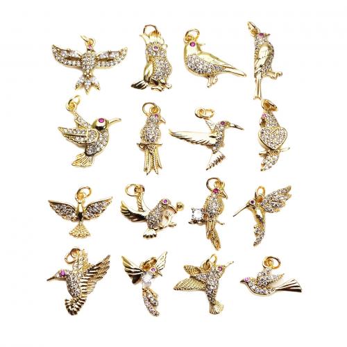 Cubic Zirconia Micro Pave Brass Pendant Bird plated DIY & micro pave cubic zirconia golden Sold By PC