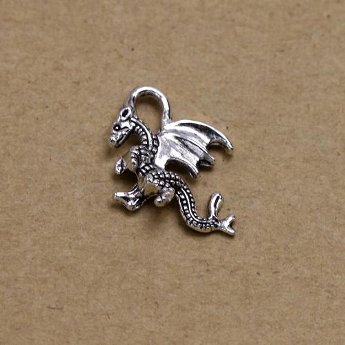 Pendentifs animaux en alliage de zinc, dragon, Plaqué de couleur d'argent, Vintage & DIY, protéger l'environnement, sans nickel, plomb et cadmium, 20x15x5mm, Environ 100PC/sac, Vendu par sac