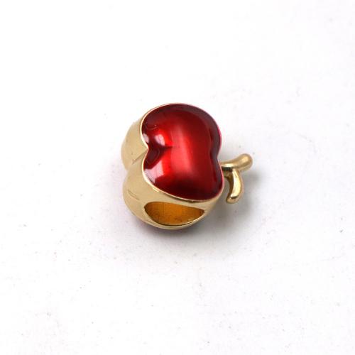 Abalorios de Aleación de Zinc , Manzana, chapado en color dorado, Bricolaje & esmalte, Rojo, libre de níquel, plomo & cadmio, 12x10x8mm, aproximado 100PCs/Bolsa, Vendido por Bolsa