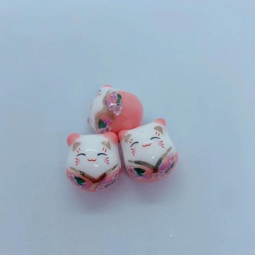 Abalorios de Porcelana, Gato de la fortuna, Bricolaje, más colores para la opción, 14.50mm, agujero:aproximado 2mm, aproximado 100PCs/Bolsa, Vendido por Bolsa