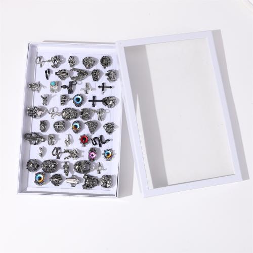 Zinklegierung Fingerring , silberfarben plattiert, Einstellbar & Punk-Stil & unisex, gemischte Farben, frei von Nickel, Blei & Kadmium, Inner diameter 17-21mm, 50PCs/Box, verkauft von Box