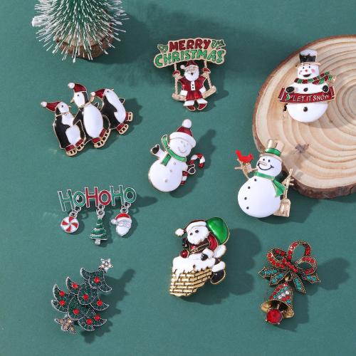 Broches de Navidad, aleación de zinc, chapado en color dorado, Diseño de Navidad & diferentes estilos para la opción & esmalte, más colores para la opción, Vendido por UD