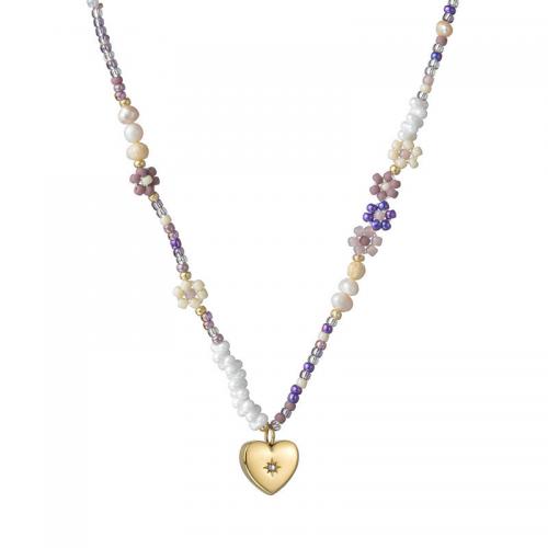 Stainless Steel Trui Collier, 304 roestvrij staal, met Seedbead, met 5cm extender keten, mode sieraden & voor vrouw & met strass, nikkel, lood en cadmium vrij, Pendant:1cm, Lengte Ca 42 cm, Verkocht door PC