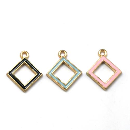 Zink legering emalje vedhæng, Zinc Alloy, Rhombus, guldfarve belagt, du kan DIY & hule, flere farver til valg, nikkel, bly & cadmium fri, 18x15x2mm, Ca. 100pc'er/Bag, Solgt af Bag