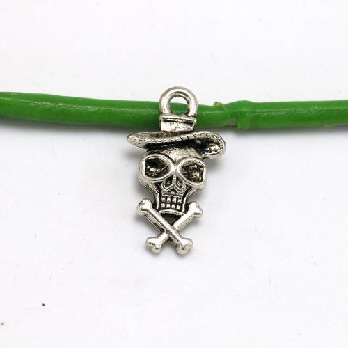 Sinc Alloy Skull Pendants, Blaosc, dath airgid antique plátáilte, seanré & DIY, nicil, luaidhe & caidmiam saor in aisce, 10x18mm, Thart 100ríomhairí pearsanta/Mála, Díolta De réir Mála