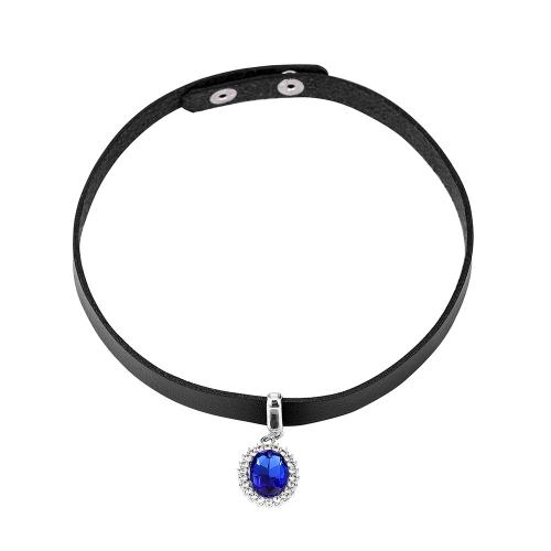 Mode Collier Choker, alliage de zinc, avec cordon en cuir, bijoux de mode & pour femme & avec strass, protéger l'environnement, sans nickel, plomb et cadmium, 15x38mm, Vendu par Environ 39.5 cm brin